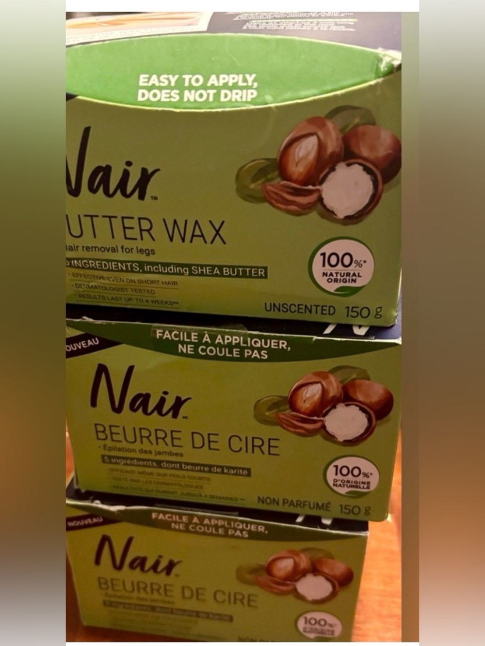 SET OF 3 Nair Shea Butter Wax Unscented - Green Packaging